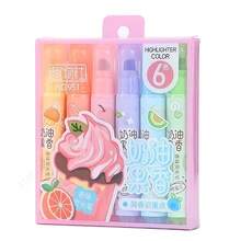 6pcs/Box Fruity Cream Scented Highlighter Set, Soft Pastel Colors, Oblique Tip Marker Highlighters, Cute Pastel Highlighters, Multi-Color, Quick-Drying, Suitable For DIY Planner, Diary, School, Office Supplies, Learning Supplies, Back To School Gift - Multi-color - View 9