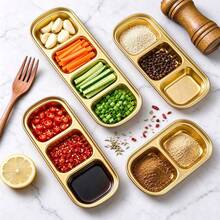 1pc Gold Multi-Compartment Stainless Steel Sauce Dish, Plate, Salt Vinegar Sugar Condiment Dipping Bowl - Gold - View 9