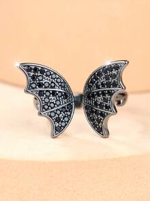 1 Unique, Dark-Style, Full-Set Cubic Zirconia Butterfly-Cut Women's Ring-An Eye-Catching Accessory For A Sweet-And-Edgy Look - Gun Black - View 3