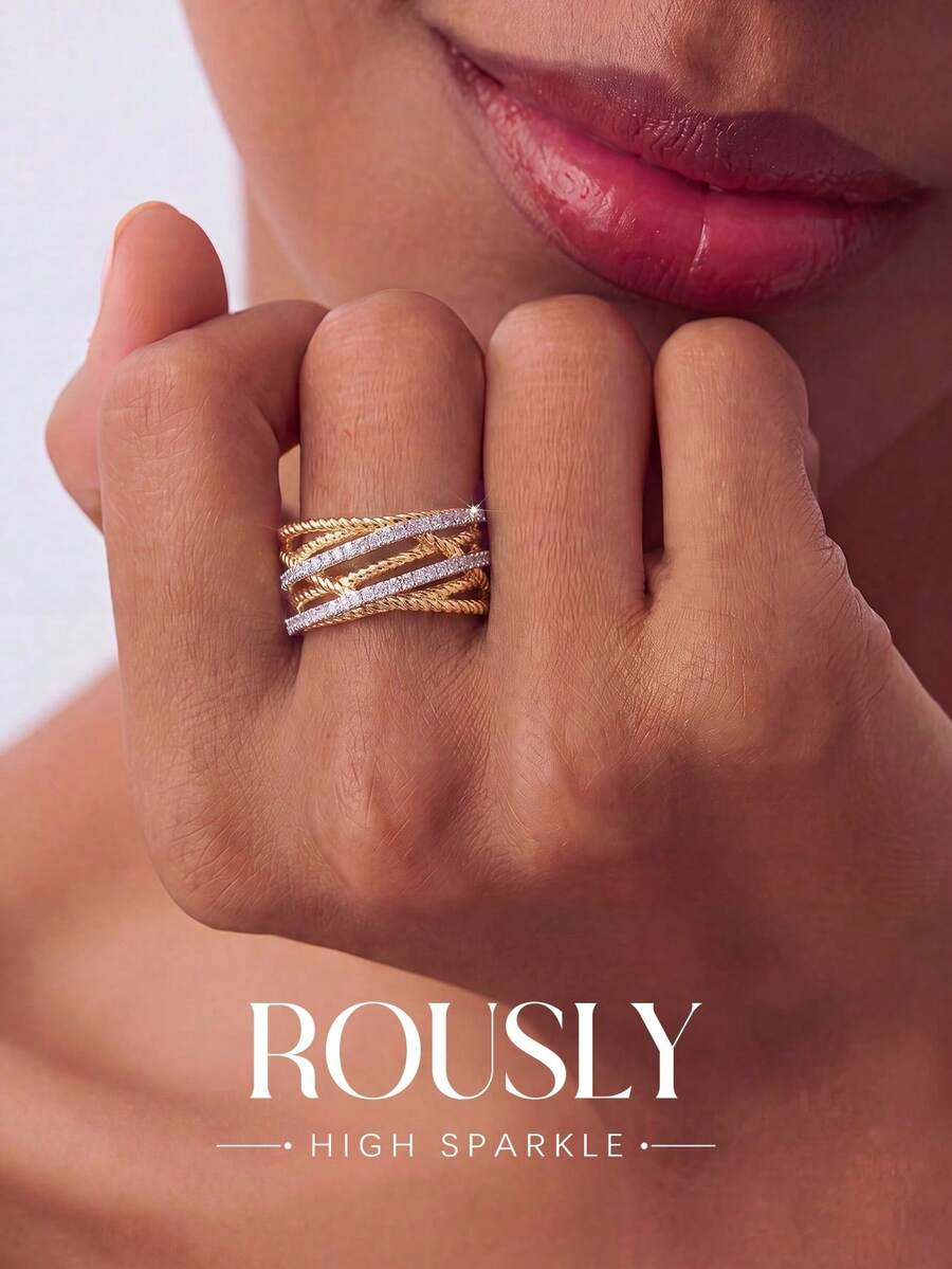1pc Twisted Cross Ring, Inlaid With Sparkling Cubic Zirconia, Unisex, Suitable For Daily Wear Or Party Accessory. High-Quality Ring, Exquisite Jewelry, Perfect Gift.