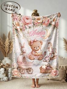 1pc Customized Name Bed Blanket, Personalized Bedding Blanket, Personalized Fleece Blanket, Cute Blanket, Comfortable Blanket, Home Gift, Birthday Gift, Christmas Gift, Personalized Gift, Gift For Son/Daughter, Gift For Friends - Style 1 - View 1