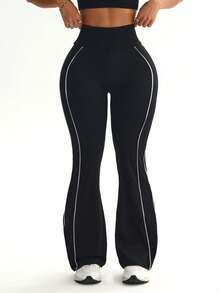 Women's Tight Fit Dance Flare Yoga Sports Leggings, Black, Spring - Black and White - View 3