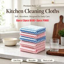Bộ 6 khăn lau bếp sợi microfiber siêu thấm hút, khăn lau bát đĩa và mặt bếp hình vuông kẻ sọc, phong cách hiện đại dễ làm sạch, màu xanh hồng và xanh lá, chỉ giặt tay - Đa màu-Màu ngẫu nhiên - Xem 3