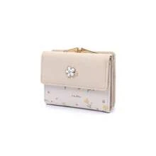 2026 New Women's Short Cream Floral Ins Trifold Wallet, Highly Attractive Student Coin Purse - Beige - View 4