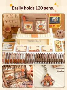 33/226/127/47-Piece Capybara Print Stationery Set, Multi-Layer Large-Capacity Pencil Case Set, Including Stickers, Keychains And Brooches, Patterned Stationery Supplies, Practical Daily Use Series. - Maroon - View 3