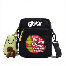 The Grinch 300pcs/Christmas Green Monster Small Square Bag New Cute Shoulder Bag Colorful Simple Canvas Zipper Print Crossbody - Multicolor - View 14