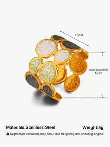 2PCS/1PC Stainless Steel 18K Gold Plated Personalized Hip-Hop Colorful Enamel Geometric Open Ring Suitable For Women's Daily Wear - Multicolor - View 8