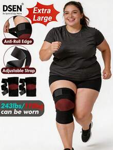 RPPR 2pcs/1 Pair Upgraded Anti-Curl Large Knee Pads, With Extended Straps, High Elasticity Compression Knee Sleeves, Unisex, Plus Size Knee Support, Suitable For Daily Life, Running, Fitness, Black & Red Color, Fits Weight 40-110kg/88-242lbs - Multicolor - View 3