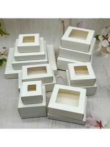 2pcs/Pack White Cardboard Gift Display Packaging Box With Transparent PVC Window, Handmade Jewelry Packaging Paper Box - White Square Window Box - View 9