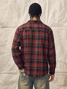 Norleigh Men's Casual Plaid Long Sleeve Shirt, Autumn - Black and Red - View 2