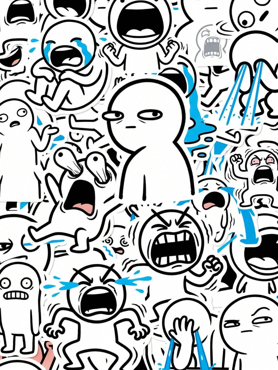 50pcs Crazy Expression Character Stickers, Black & White Minimalist ...