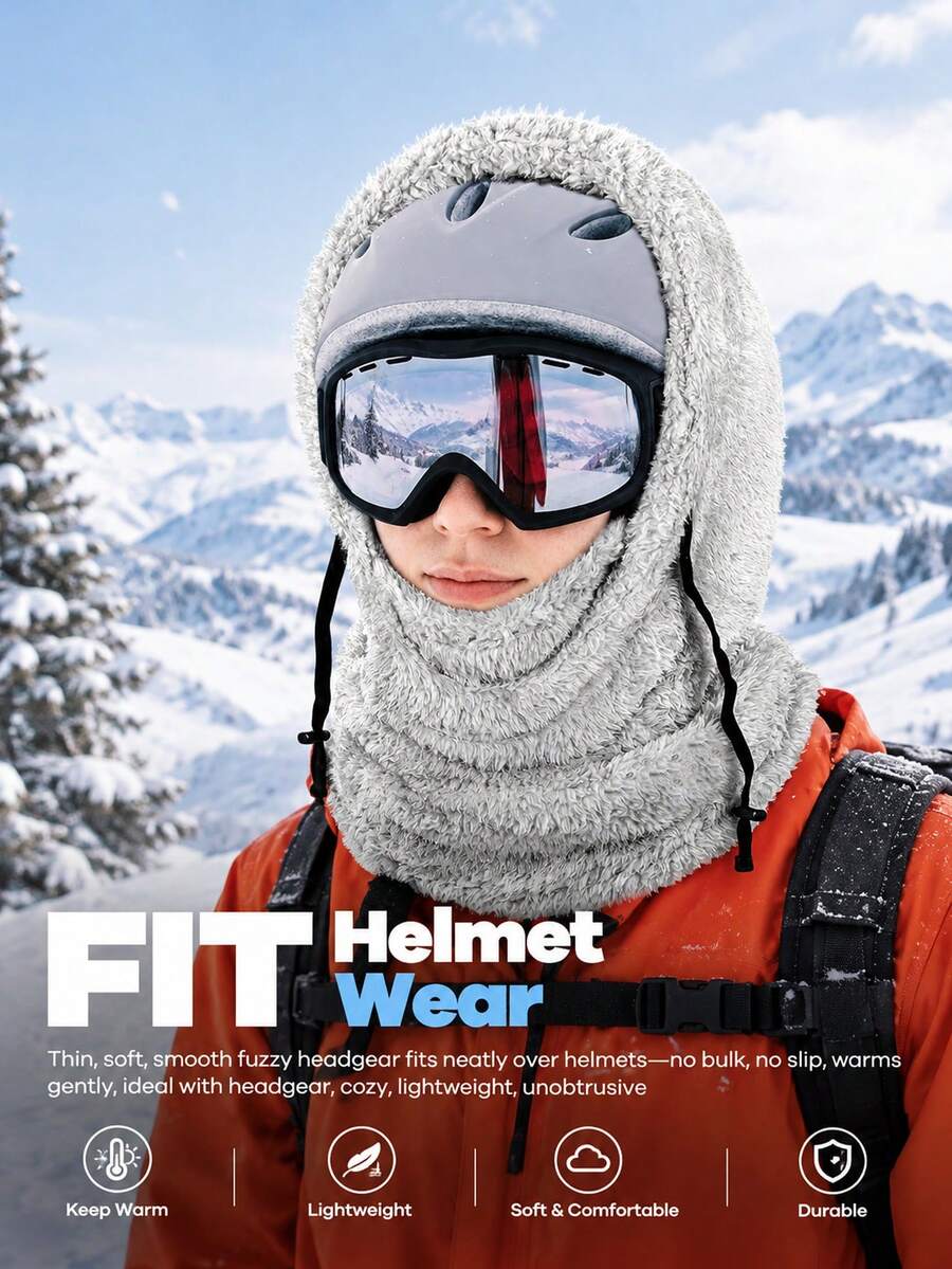 1pc Unisex Warm Windproof Winter Hat With Gloves, Outdoor Fleece Hat, Windproof Drawstring Hat, With Stitched Label Letter, Windproof Head Cover, Suitable For Mountain Biking, Motorcycle Face Mask Hat, Integrated Cold-Proof Scarf Hat, Essential For Motorcycle Riding - Multicolor - View 1