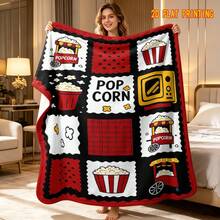 1 Buah Selimut Flanel Motif Patchwork TV Vintage Popcorn, Selimut untuk Sofa dan Tempat Tidur, Dekorasi Rumah - MultiWarna - View 2
