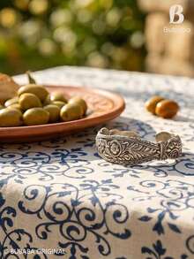 Blue Floral Scroll Tassel Tablecloth, Cotton Linen Texture Rectangular Table Cover, Vintage French Farmhouse Style Tablecloth, Suitable For Dining Table, Party And Home Decor - Multicolor - View 4