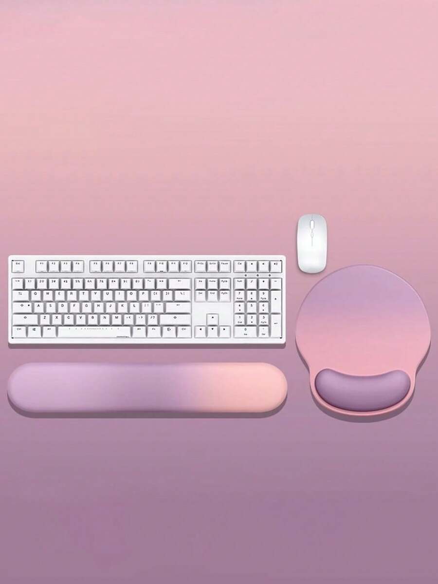 Lotus Root Purple Gradient Ergonomic Mouse Pad With Wrist Rest, Non-Slip Memory Foam Keyboard Wrist Support Set, Soft Mouse Pad, Comfortable Home Office Computer Typing Accessories - View 1