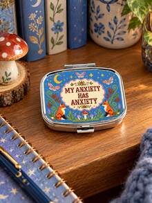 Embroidery Effect 2D Flat Pattern Pill Box With "Anxiety But Making It Cute" Lettering, Funny Bee Vitamin Box, Mental Health Awareness Gift, Small Jewelry Storage Box, Weekly Medication Organizer, Suitable For Daily Medication And Vitamins, Emergency Needs, Travel, Hiking Emergency Rescue, Unique Gift Choice For Halloween And Christmas - Multicolor - View 8