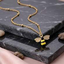 2pcs Dopamine Color Insect Pendant Necklaces, Cute Bee & Ladybug Design, Rhinestone & Faux Pearl Embellished, Colorful Drip Oil Craft, High-End Elegant Personalized Women's Collarbone Chain, Versatile For Daily Wear & Vacation, Birthday & Holiday Gift For Friends - Multicolor - View 3