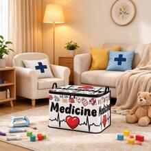 1PC Collapsible Medicine Storage Box, Cartoon Medical Element Heart Electrocardiogram Print Storage Bin With Handles And Zipper, Multi-Purpose Household Organizer, Home Decor / Room Decoration - Multi-color Heart - View 4