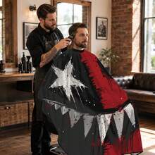 1pc Polyester Barber Cape, Red & Black Monster Face Print Fabric, Garbage Punk Style Apron, Bold Outfit Suitable For Adult Men, Eye-Catching Garment For Salon Services And Personal Home Hair Care - Multicolor - View 3