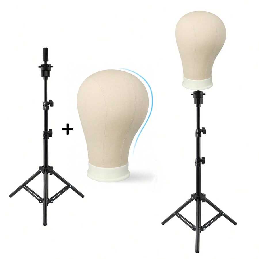 22-Inch Wig Head Model, Canvas Mannequin Head With Adjustable Stand, Mannequin Head For Wig Making, Styling And Displaying, More Realistic - View 1