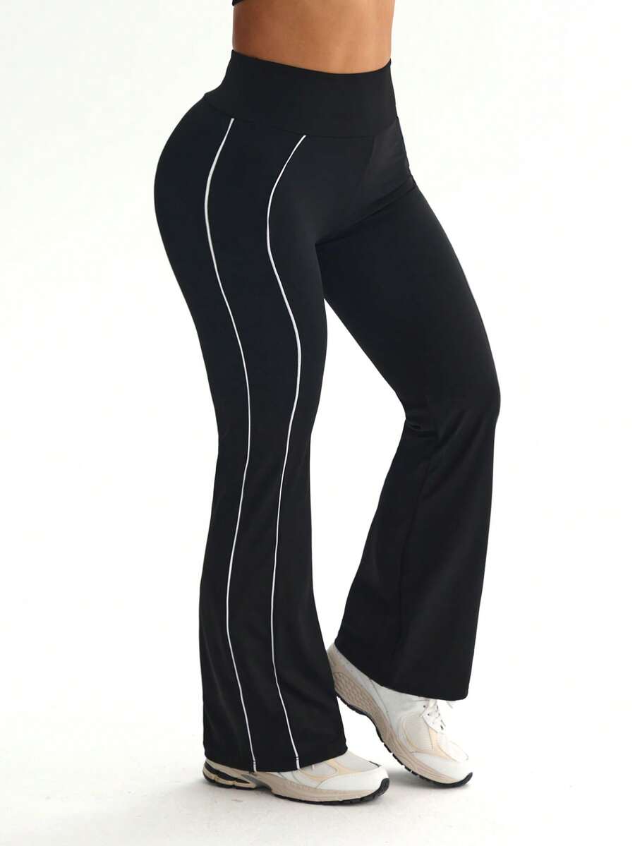Women's Tight Fit Dance Flare Yoga Sports Leggings, Black, Spring - Black and White - View 1