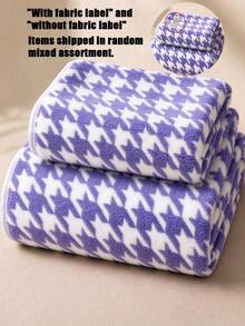 1pc/3pcs-Houndstooth Pattern Towel Set, Soft And Fluffy Touch, Strong Water Absorption, Quick Drying And Lint-Free. Classic Houndstooth Geometric Print, Fashionable And Durable, Fine Edging Sturdy And Washable, Suitable For Home Bathroom Daily Bathing, Also Can Be Used As Hotel Bathroom Supplies, Balancing Practicality And Decorative Effect. - Purple - View 3