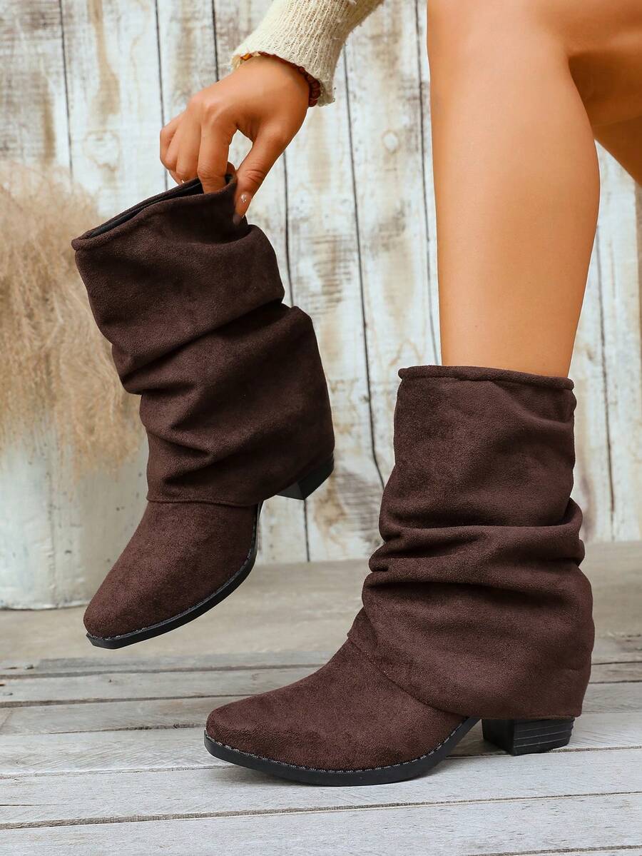Women's Thick Heel Short Ankle Boots, Soft Sole Slim Fit Vintage Style Ankle Boots, Suitable For Autumn/Winter Wear - Coffee Brown - View 1