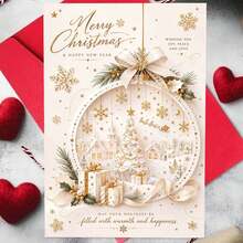 1pc Exquisite And Beautiful Christmas Card, Featuring A Three-Dimensional Winter Town Surrounded By Golden Snowflakes And Gift Boxes, Adorned With Flying Reindeer, And Printed With The Text "Merry Christmas." Suitable For Giving To Friends - Sets - View 6