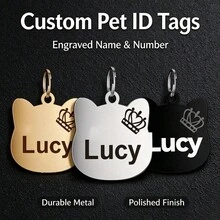 Custom Engraved Pet Name Tag, Personalized Pet ID Tag, Customizable Laser Engraved Metal Pet ID Tag, Suitable For Cats And Dogs, Stainless Steel Lost And Found Pet Tag - Multicolor - View 8