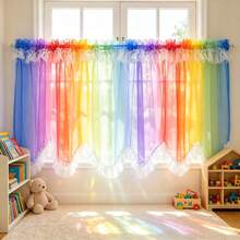 1PC New Rainbow Color Ruffle Lace Window Curtain Washing Machine Cover Short Curtain Kitchen Small Window Decor Drapery American Country Style Short Curtain Rod Pocket Kitchen Decor Curtain No Drilling Kitchen Small Window Room Commercial Shelf Cover Decor Bowknot Decor Small Window Curtain Premium Designer Style - Multicolor - View 8