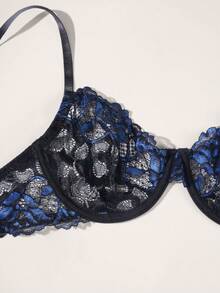 Colorblock Lace Lingerie Set, Includes Embroidered Bra And Low-Waist Panties - Black - View 7