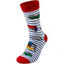 1/5 Pairs Men's Socks, Multi-Color Couple Style, Autumn/Winter, Cartoon Book, Test Paper, Function Pattern, Color Block, Personalized Fashion Sports Street Casual Mid-Calf Socks - Multicolor - View 8