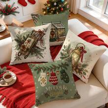 4pcs/1pc Winter Olive Green Vintage Sled Pattern Pillow Case, Single-Sided Print Pillow Cover, Suitable For Living Room, Bedroom, Home Decor, All-Season Pillow Case - Multicolor - View 6