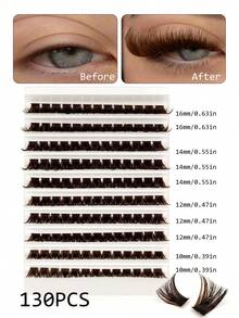 Rikuaild 130pcs D-Shape Dense Brown Eyelash 150D Cluster Lash Extension Set, Dramatic Lash Clusters For Beginners, False Eyelashes, Individual Lashes, Brown Lashes, More Natural Than Black, Mocha Brown - D - View 5