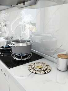 1 Roll Self-Adhesive Marble Kitchen Countertop Protective Film - Oil-Resistant, Heat-Resistant, Easy-To-Clean Aluminum Foil Backing, Stove Countertop Quartz Stone Look - A - View 3