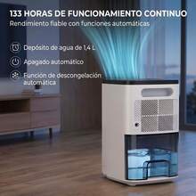 HOMCOM Deshumidificador 0,3L/Día, Deshumidificador de Humedad Pequeño Silencioso, para 15 ㎡, Luz RGB, Depósito 1,4 Litros, Temporizador de 24H, Pantalla LED, Secado Ropa, para Dormitorio, Baño, Blanco - Blanco - Ver 4
