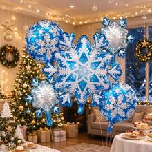 Snowflake Round Ball Set, Snowflake Shaped Foil Balloons, Christmas New Year Birthday Party Background Decoration, Photo-Worthy Atmosphere Party Decor - Multicolor - View 2