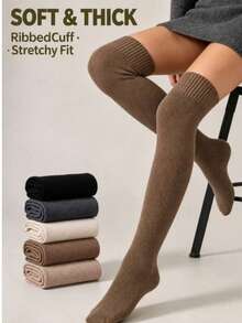 5 Pairs Of Random Fashion Versatile Calf Socks, High-Top Legging Socks For Pairing With Skirts, Warm Ankle Socks For Autumn And Winter - Multicolor - View 14