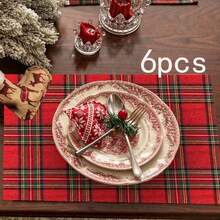 1/2/6pcs Plaid Vintage Square Napkins, Washable Decorative Napkins For Christmas Family Gathering Banquet Table Setting - Multicolor - View 10