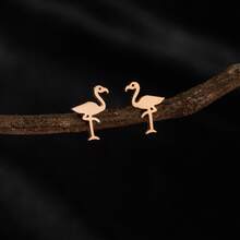 1 Pair Cute Flamingo Stud Earrings, Stainless Steel Minimalist Bird Animal Jewelry Gift - GED769 - View 9