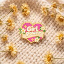 Girl Power Heart Enamel Pin, Cute Floral Pink Heart Metal Lapel Brooch, Inspirational Badge For Backpack Jacket Hat, Lovely Gift For Friends - Pink - View 4