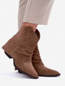 Women's Fashion Versatile Chunky Heel Ankle Boots For Daily Wear - Beige - View 8