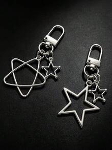 1pcMinimalist Silver Hollow Star Keychain, Y2K Pentagram Hexagram Bag Charm, Aesthetic Backpack Pendant - Multicolor - View 1