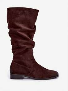 Women's Casual Versatile Ruched High Tube Boots For Daily Wear - Brown - View 2