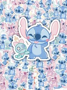 50pcs Cute Stitch & Angel Pattern Sticker Set, Macaron Fresh Color Palette With Many Small Elements, Universal Decorative Stickers For Water Bottles, Luggage, Laptops, Journals, Easy DIY Customization, Gentle Atmosphere Journaling Collage Stickers - Multicolor - View 1