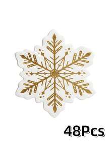 64/48/32/16Pcs Gold Foil Snowflake Napkins, White Gold Die-Cut Disposable Tissue For Christmas Holiday Table Decor - Multicolor - View 11
