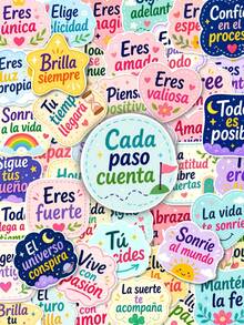 50/100pcs Spanish Inspirational Decorative Stickers, Colorful Positive Affirmation Text Stickers, Cute Decorative Stickers, Suitable For Scrapbooking, Water Bottles, Laptops, Notebooks And Daily Stationery Decoration - Multicolor - View 6