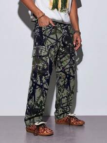 Modcrash Men's Summer Printed Straight Leg Cargo Pants, Multi-Pocket Loose Fit, Versatile For Commuting, Beach, Gym, Hiking - Multicolor - View 1