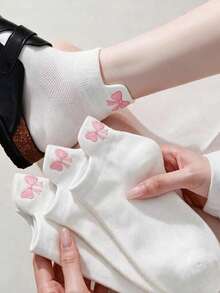 5 Pairs Bow Decor Women's Casual Ankle Socks - White - View 1