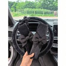 Car Interior Bowknot Steering Wheel Cover & Seat Belt Shoulder Pad Set - Wear-Resistant Protective Cover - All Season - Bow - View 16